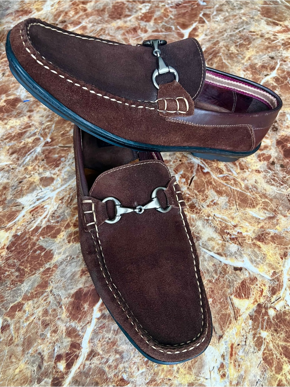 J&M Suede Men's Brown Bit-Trim Slip-On Loafers